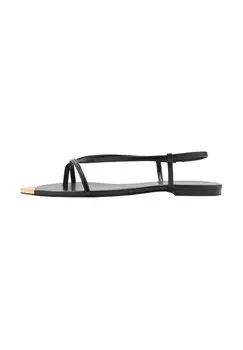 Сандалии с Т-образной застежкой WITH STRAP AND CONTRASTING TOE Mango, черный