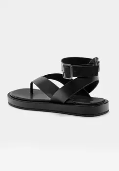 Сандалии с Т-образным ремешком Strappy PULL&BEAR, черный