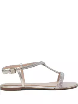 Сандалии с Т-образным ремешком, украшенные бисером Ninalilou, серебяный