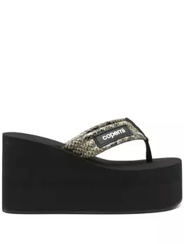 Сандалии с танкеткой высотой 100 мм с эффектом змеиной кожи Coperni, зеленый