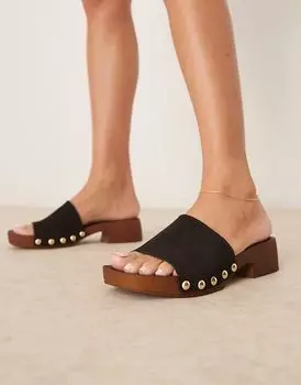 Сандалии-сабо из замши премиум-класса ASOS DESIGN Flare черного цвета
