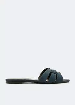 Сандалии SAINT LAURENT Tribute denim flat sandals, синий