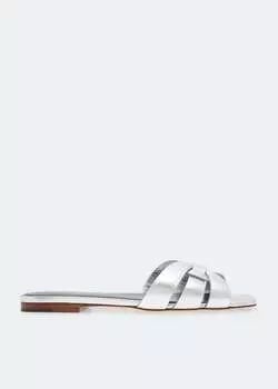 Сандалии SAINT LAURENT Tribute flat sandals, серебряный