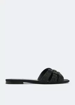 Сандалии SAINT LAURENT Tribute leather flat sandals, черный