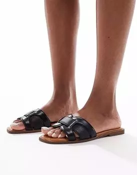 Сандалии SEQWL на плоской подошве из черной искусственной кожи