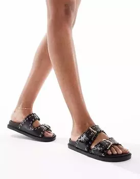 Сандалии SEQWL с пряжкой на ремешке с заклепками черного цвета