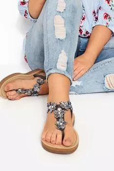 Сандалии широкого и очень широкого кроя со стразами и цветком Yours, синий