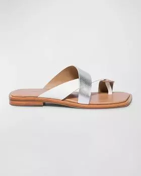 Сандалии-шлепанцы из смешанной кожи с кольцом на носке Bernardo, цвет White/Silver Antique Calf