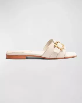 Сандалии-шлепанцы из волнистой кожи с пряжкой Schutz, цвет Pearl