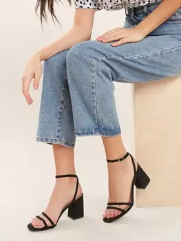 Сандалии SHUZIA, открытый носок, ремешок, высокий каблук Shein, черный