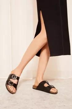Сандалии-Слайдеры из искусственной кожи со стелькой и двойным ремешком и пряжкой Friends Like These, черный