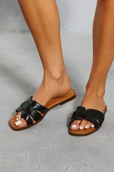 Сандалии-слайдеры из плетеной кожи MISSPAP, черный