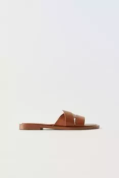 Сандалии-слайдеры ZARA, коричневый