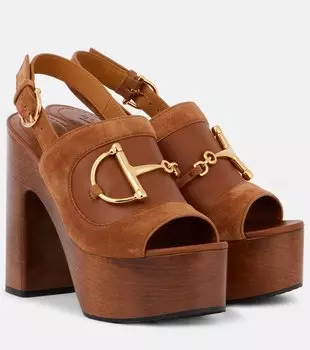 Сандалии-слингбэки из замши с подвеской Horsebit Gucci, Sundial/Sundial