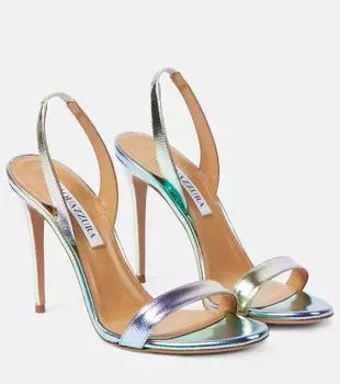 Сандалии so nude 105 из кожи металлик Aquazzura, металлический