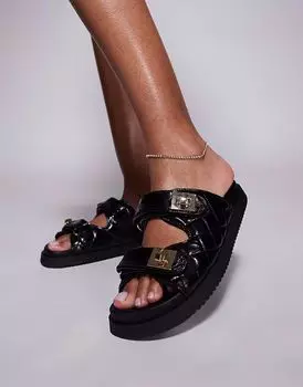 Сандалии Steve Madden Schmna с пряжками из кожи черного цвета