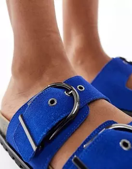 Сандалии Stradivarius– синего цвета с двумя ремешками с пряжками