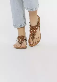Сандалии-стринги CON ADORNO DE FLORES CON TACHAS PARA PRELOJ Gioseppo, бежевый