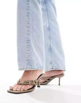 Сандалии-стринги с пряжками на среднем каблуке 4th & Reckless Nadia Оливково-зеленые