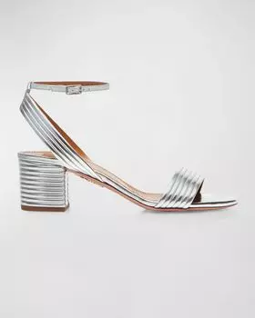 Сандалии Sundance с металлизированным ремешком на щиколотке Aquazzura, цвет Silver