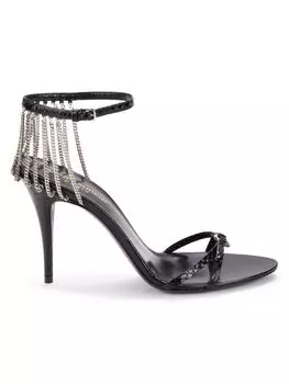 Сандалии Sunset на каблуке с тиснением питона и цепочкой Saint Laurent, черный