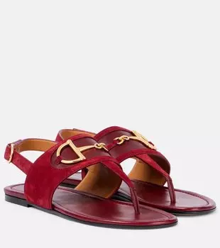Сандалии-танкетки из замши с подвеской в виде удил Gucci, Rosso Ancora/Ros.Anc