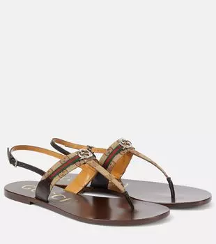 Сандалии-танкетки с кожаной отделкой Gucci, Beige Ebony/ Vrv/ Coco