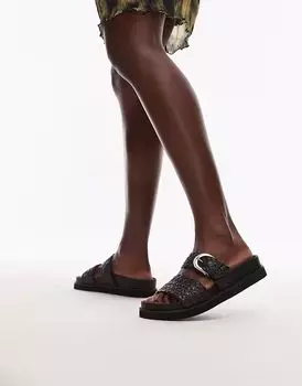 Сандалии Topshop Kady на плоской подошве с пряжкой черного цвета