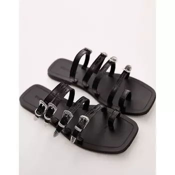 Сандалии Topshop Keira Leather Western Buckle, черный