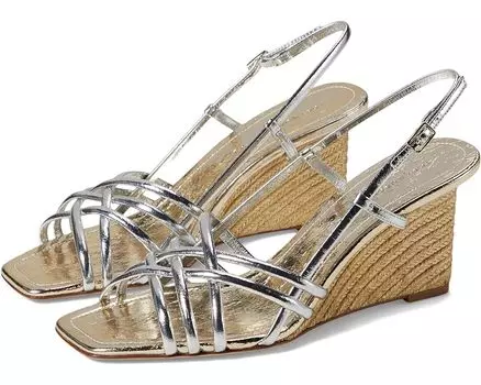 Сандалии Tory Burch 75 mm Multi Strap Wedge, цвет Shiny Silver/Spark Gold/Spark Gold