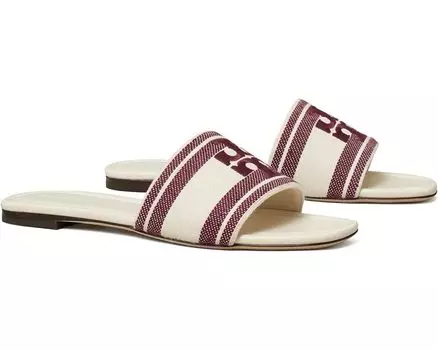 Сандалии Tory Burch Double T Jacquard Slide, цвет Ash White/Vino