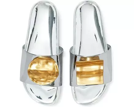 Сандалии Tory Burch Patos Mismatch Hammered Slide, цвет Argento/Gold