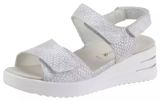 Сандалии Waldlufer "H-Dina", летняя обувь, босоножки, танкетка, на липучках, ширина H, серебристый