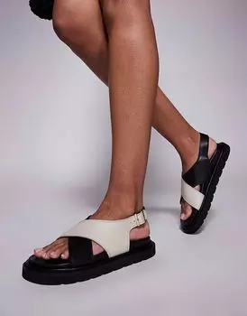 Сандалии Walk London Budapest из кожи с контрастными ремешками черного и бежевого цветов