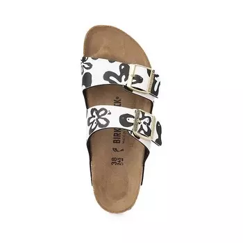 Сандалии Womens Birkenstock Arizona Bloom Slide Sandal, черный/белый