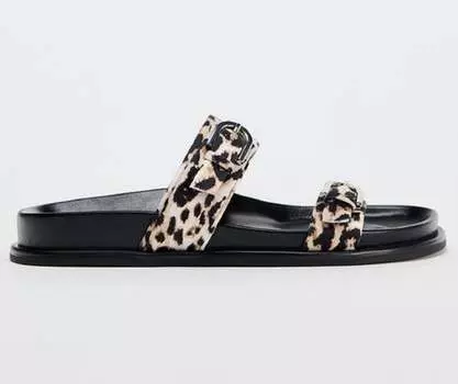 Сандалии Zara Animal Print Flat With Buckles, мультиколор