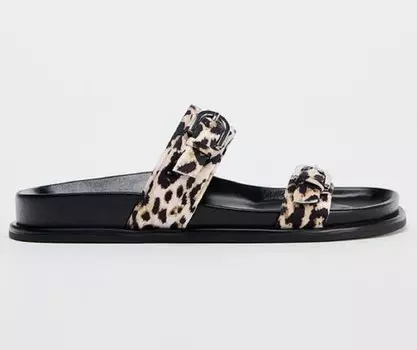 Сандалии Zara Animal Print Flat With Buckles, мультиколор