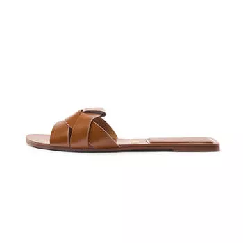 Сандалии Zara Flat Criss-cross Leather Slider, коричневый
