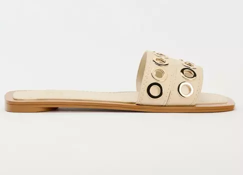 Сандалии Zara Flat Leather Slider With Metal Appliqus, белый