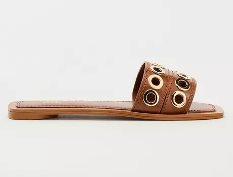 Сандалии Zara Flat Leather Slider With Metal Appliqus, коричневый