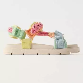 Сандалии Zara Multicoloured Rope, розовый/желтый/зеленый