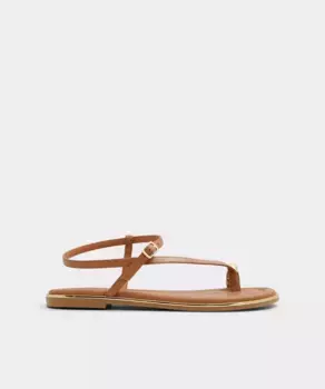 Сандалии женские кожаные на плоской подошве с круглым носком Aldo, цвет Camel