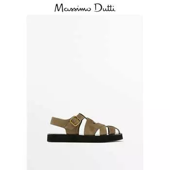Сандалии женские Massimo Dutti на плоской подошве, серо-коричневый