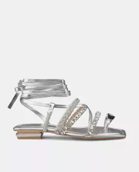 Сандалии женские на плоской подошве в греческом стиле, завязывающиеся на щиколотке Alma en Pena, серебряный