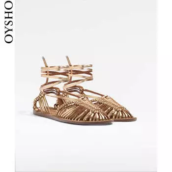 Сандалии женские Oysho на плоской подошве, золотой