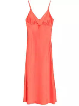 SANDRO атласное платье миди, оранжевый