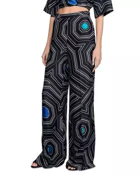 Sandro Брюки из шелка с принтом "Spiral" Sandro, черный