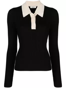 SANDRO джемпер-поло с контрастными вставками из рубчатой вязки, черный