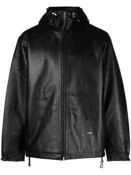 SANDRO hooded leather jacket, черный