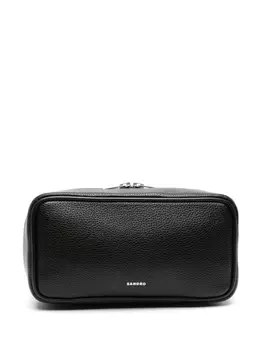 SANDRO logo-print leather wash bag, черный
